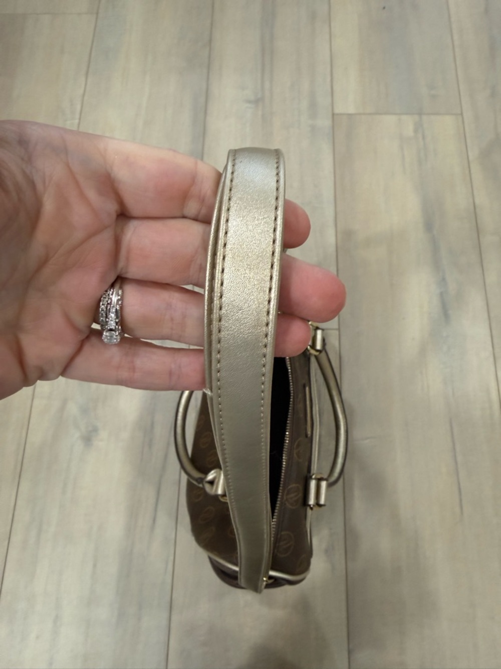 Adrienne Vittadini Brown Satchel with Champagne Handles & Trim - Picture 6 of 9
